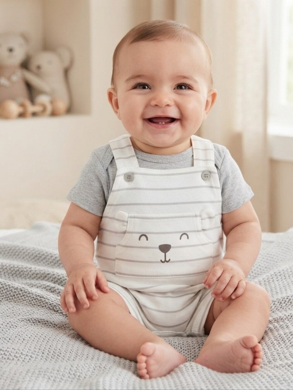 Carter's 3M Gray Bodysuit and White Bear Romper Set